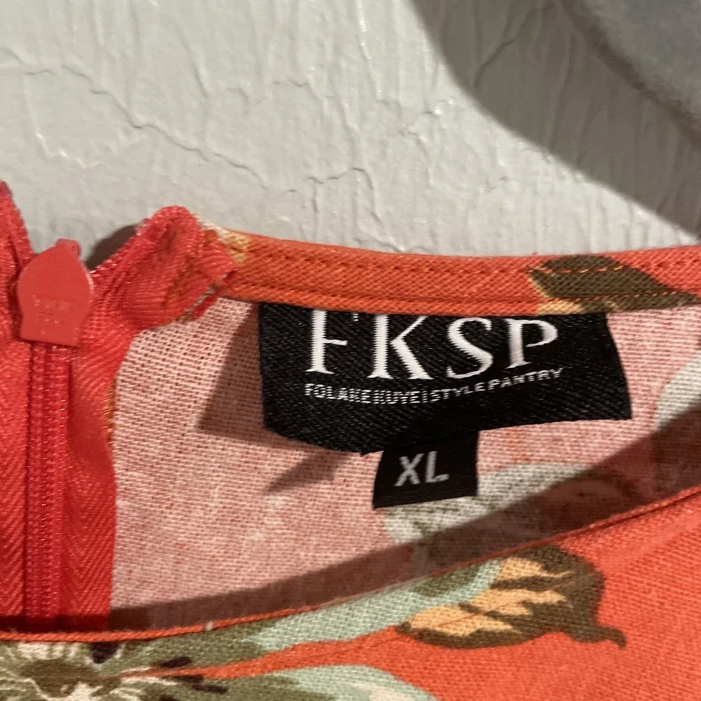 FKSP Coral Floral Midi Dress‎ Linen Blend SUNRISE SUNSET COLLECTION 